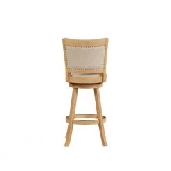 43.5 in. Ivory Solid Wood Swivel Barstool With Curved Panel Back and Brass Nailheads by Benjara -Cheap Benjara Store brown benjara bar stools bm274284 4f 1000