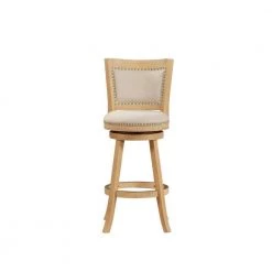 43.5 in. Ivory Solid Wood Swivel Barstool With Curved Panel Back and Brass Nailheads by Benjara -Cheap Benjara Store brown benjara bar stools bm274284 c3 1000