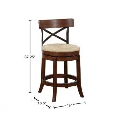 Mia 37.25 in. Brown Wood Swivel Counter Stool with Crossed Metal Back and Sedge Seat by Benjara 8 Mia 37.25 in. Brown Wood Swivel Counter Stool with Crossed Metal Back and Sedge Seat by Benjara -Cheap Benjara Store brown benjara bar stools bm274286 40 1000
