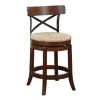 Mia 37.25 in. Brown Wood Swivel Counter Stool with Crossed Metal Back and Sedge Seat by Benjara