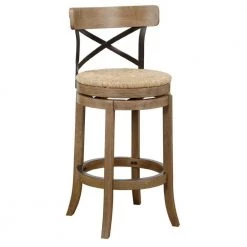 42.75 in. Natural Brown Crossed Metal High Back Swivel Barstool with Sedge Seat by Benjara
