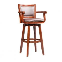 Hugo 50 in. Brown High Back Wood Swivel Barstool with Open Rolled Arms and Bonded Leather Seat by Benjara 15 Hugo 50 in. Brown High Back Wood Swivel Barstool with Open Rolled Arms and Bonded Leather Seat by Benjara -Cheap Benjara Store brown benjara bar stools bm274302 31 1000