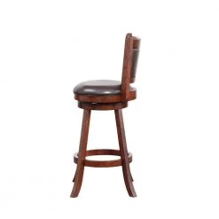 43.5 in. Espresso Brown Faux Leather Swivel Barstool with Flared Wood Legs by Benjara -Cheap Benjara Store brown benjara bar stools bm274313 4f 1000