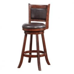 43.5 in. Espresso Brown Faux Leather Swivel Barstool with Flared Wood Legs by Benjara