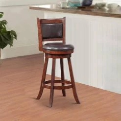 43.5 in. Espresso Brown Faux Leather Swivel Barstool with Flared Wood Legs by Benjara -Cheap Benjara Store brown benjara bar stools bm274313 fa 1000
