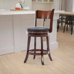 37 In. Brown Bonded Leather Solid Wood Swivel Counter Stool by Benjara -Cheap Benjara Store brown benjara bar stools bm274337 31 1000