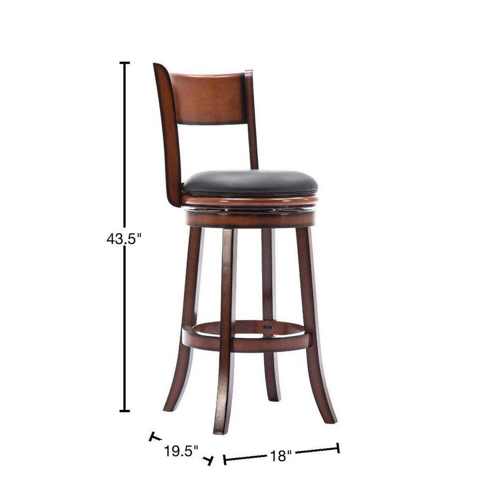 Pal 43.5 in. Brown Solid Wood Swivel Bar Stool with Rich Bonded Leather by Benjara 3 Pal 43.5 in. Brown Solid Wood Swivel Bar Stool with Rich Bonded Leather by Benjara - Image 3