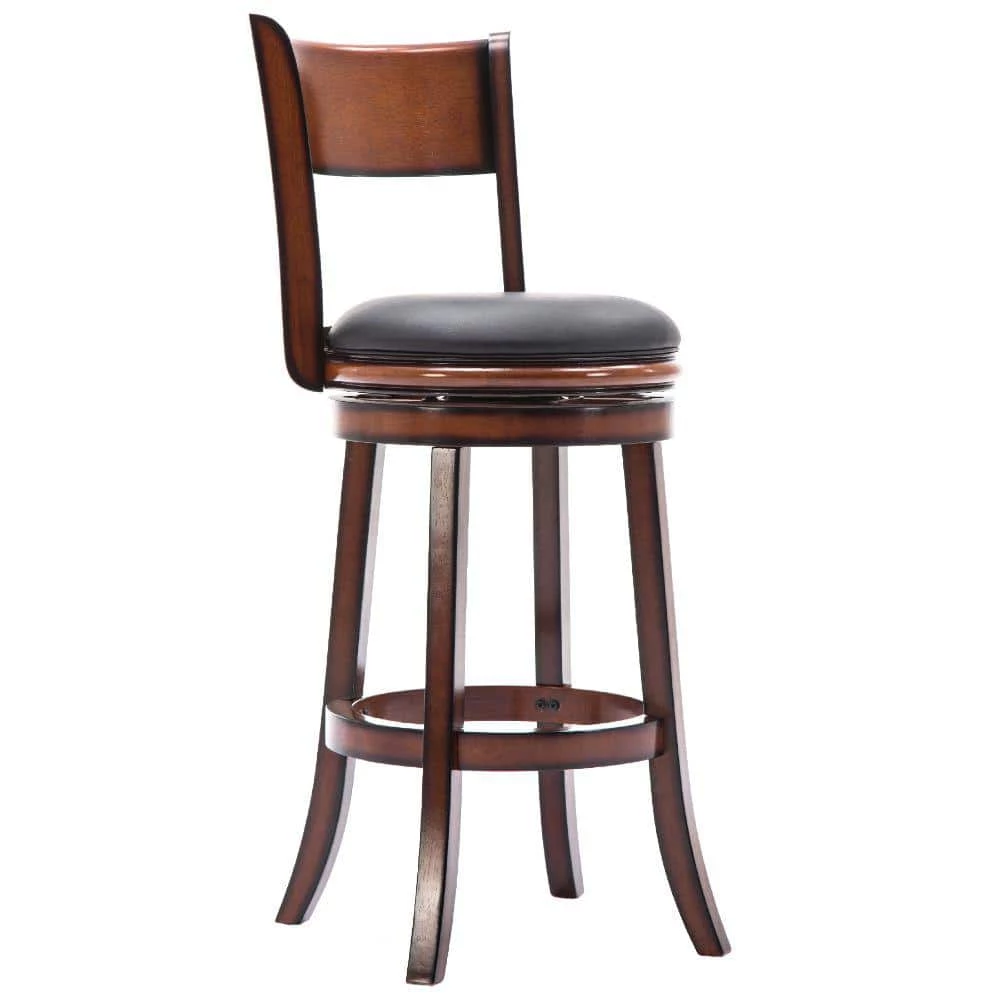 Pal 43.5 in. Brown Solid Wood Swivel Bar Stool with Rich Bonded Leather by Benjara 1 Pal 43.5 in. Brown Solid Wood Swivel Bar Stool with Rich Bonded Leather by Benjara
