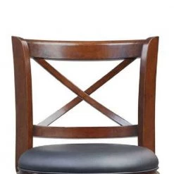 Gia 37.5 in. Brown Full Back Solid Wood Swivel Counter Stool With Rich Faux Leather Seat by Benjara -Cheap Benjara Store brown benjara bar stools bm274339 1f 1000