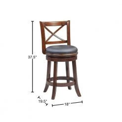 Gia 37.5 in. Brown Full Back Solid Wood Swivel Counter Stool With Rich Faux Leather Seat by Benjara -Cheap Benjara Store brown benjara bar stools bm274339 40 1000