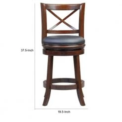 Gia 37.5 in. Brown Full Back Solid Wood Swivel Counter Stool With Rich Faux Leather Seat by Benjara -Cheap Benjara Store brown benjara bar stools bm274339 44 1000