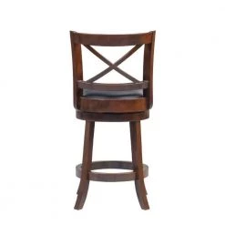 Gia 37.5 in. Brown Full Back Solid Wood Swivel Counter Stool With Rich Faux Leather Seat by Benjara -Cheap Benjara Store brown benjara bar stools bm274339 4f 1000