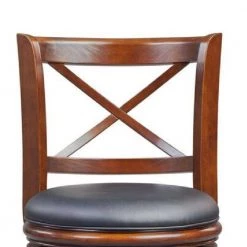 43 in. Brown Low Back Rich Vegan Faux Leather Solid Wood Swivel Bar Stool by Benjara -Cheap Benjara Store brown benjara bar stools bm274340 1f 1000