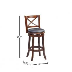 43 in. Brown Low Back Rich Vegan Faux Leather Solid Wood Swivel Bar Stool by Benjara -Cheap Benjara Store brown benjara bar stools bm274340 40 1000