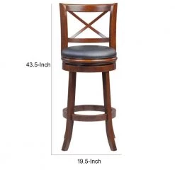 43 in. Brown Low Back Rich Vegan Faux Leather Solid Wood Swivel Bar Stool by Benjara -Cheap Benjara Store brown benjara bar stools bm274340 44 1000