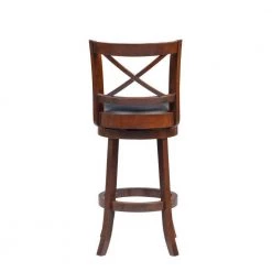 43 in. Brown Low Back Rich Vegan Faux Leather Solid Wood Swivel Bar Stool by Benjara -Cheap Benjara Store brown benjara bar stools bm274340 4f 1000