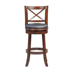 43 in. Brown Low Back Rich Vegan Faux Leather Solid Wood Swivel Bar Stool by Benjara