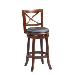 43 in. Brown Low Back Rich Vegan Faux Leather Solid Wood Swivel Bar Stool by Benjara -Cheap Benjara Store brown benjara bar stools bm274340 c3 1000