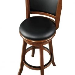Pio 47 in. Cherry Brown High Back Wood Extra Tall Swivel Bar Stool with Faux Leather Seat by Benjara -Cheap Benjara Store brown benjara bar stools bm274343 1f 1000