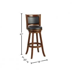 Pio 47 in. Cherry Brown High Back Wood Extra Tall Swivel Bar Stool with Faux Leather Seat by Benjara -Cheap Benjara Store brown benjara bar stools bm274343 40 1000