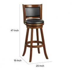 Pio 47 in. Cherry Brown High Back Wood Extra Tall Swivel Bar Stool with Faux Leather Seat by Benjara -Cheap Benjara Store brown benjara bar stools bm274343 44 1000