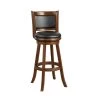 Pio 47 in. Cherry Brown High Back Wood Extra Tall Swivel Bar Stool with Faux Leather Seat by Benjara