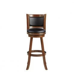 Pio 47 in. Cherry Brown High Back Wood Extra Tall Swivel Bar Stool with Faux Leather Seat by Benjara -Cheap Benjara Store brown benjara bar stools bm274343 c3 1000