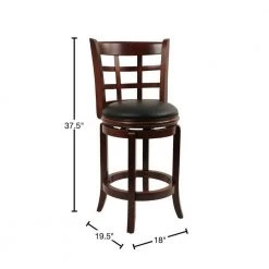 Sabi 37.5 in. Brown and Black Solid Wood Swivel Counter Stool With Faux Leather Seat by Benjara -Cheap Benjara Store brown benjara bar stools bm274348 40 1000