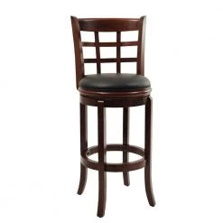 43.5 in. Brown and Black Faux Leather Solid Wood Swivel Counter Bar Stool by Benjara