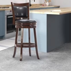 43.5 in. Black and Brown Low Back Faux Leather Solid Wood Swivel Counter Bar Stool by Benjara -Cheap Benjara Store brown benjara bar stools bm274352 31 1000