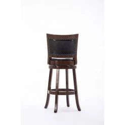 43.5 in. Black and Brown Low Back Faux Leather Solid Wood Swivel Counter Bar Stool by Benjara -Cheap Benjara Store brown benjara bar stools bm274352 4f 1000