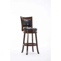 43.5 in. Black and Brown Low Back Faux Leather Solid Wood Swivel Counter Bar Stool by Benjara