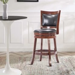 Sabi 37.5 in. Brown and Black Solid Wood Swivel Counter Stool with Faux Leather Seat by Benjara -Cheap Benjara Store brown benjara bar stools bm274353 31 1000