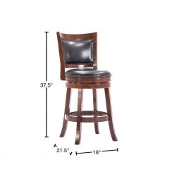 Sabi 37.5 in. Brown and Black Solid Wood Swivel Counter Stool with Faux Leather Seat by Benjara -Cheap Benjara Store brown benjara bar stools bm274353 40 1000