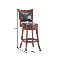 Sabi 37.5 in. Brown and Black Solid Wood Swivel Counter Stool with Faux Leather Seat by Benjara -Cheap Benjara Store brown benjara bar stools bm274353 44 1000