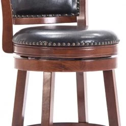 Sabi 37.5 in. Brown and Black Solid Wood Swivel Counter Stool with Faux Leather Seat by Benjara -Cheap Benjara Store brown benjara bar stools bm274353 4f 1000