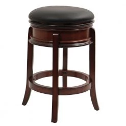 24 in. Brown and Black Faux Leather Solid Wood Swivel Counter Bar Stool by Benjara
