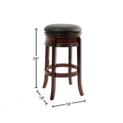 Sabi 29 in. Brown and Black Solid Wood Swivel Counter Stool Faux Leather by Benjara -Cheap Benjara Store brown benjara bar stools bm274356 40 1000