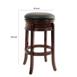 Sabi 29 in. Brown and Black Solid Wood Swivel Counter Stool Faux Leather by Benjara -Cheap Benjara Store brown benjara bar stools bm274356 44 1000