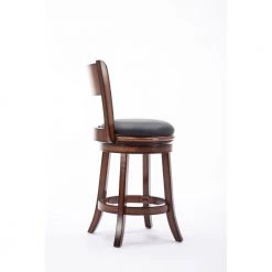 37.5 in. Brown and Black Low Back Faux Leather Solid Wood Swivel Counter Bar Stool by Benjara -Cheap Benjara Store brown benjara bar stools bm274357 1f 1000