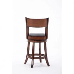 37.5 in. Brown and Black Low Back Faux Leather Solid Wood Swivel Counter Bar Stool by Benjara -Cheap Benjara Store brown benjara bar stools bm274357 4f 1000