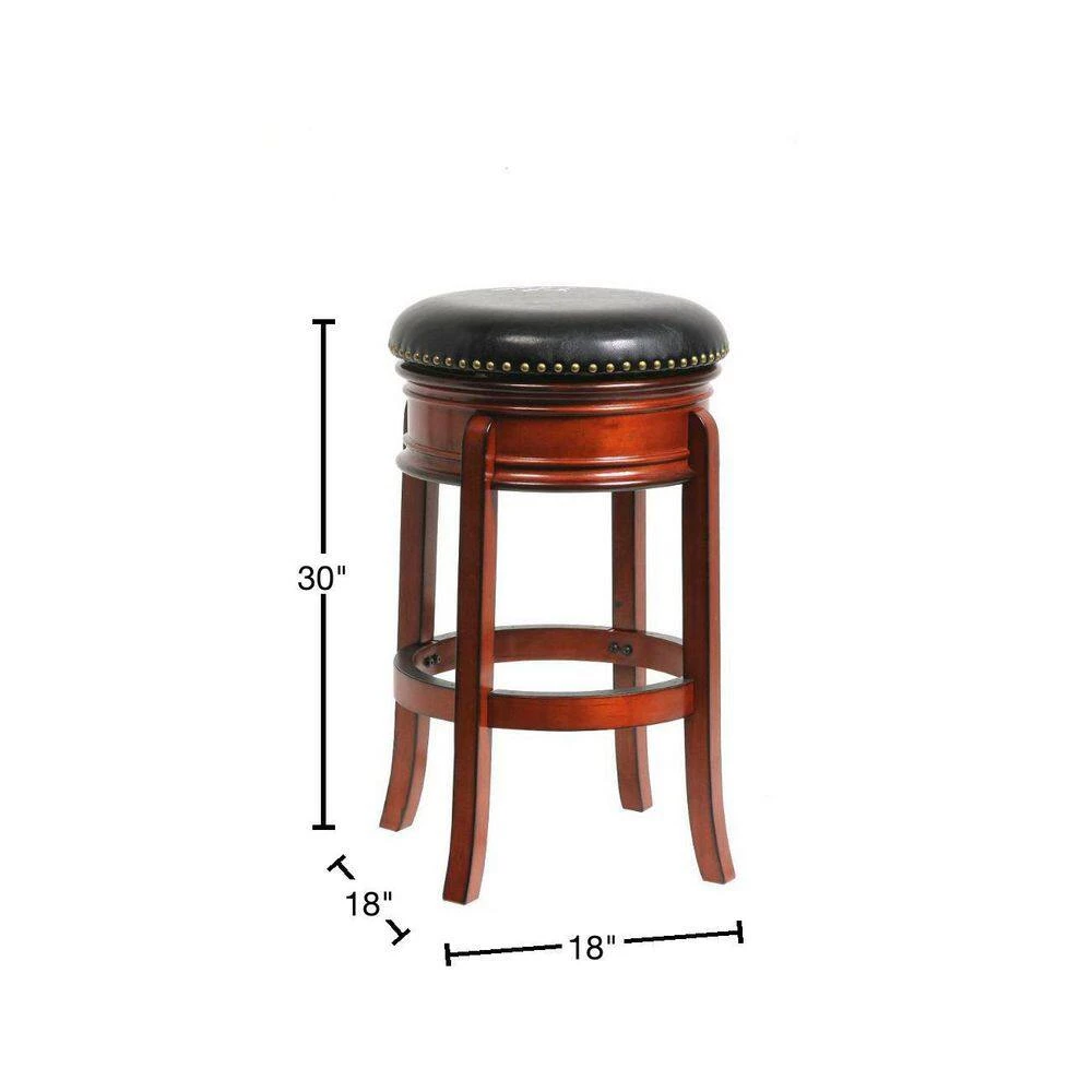 30 in. Brown and Black Faux Leather Solid Wood Swivel Counter Bar Stool by Benjara 3 30 in. Brown and Black Faux Leather Solid Wood Swivel Counter Bar Stool by Benjara - Image 3