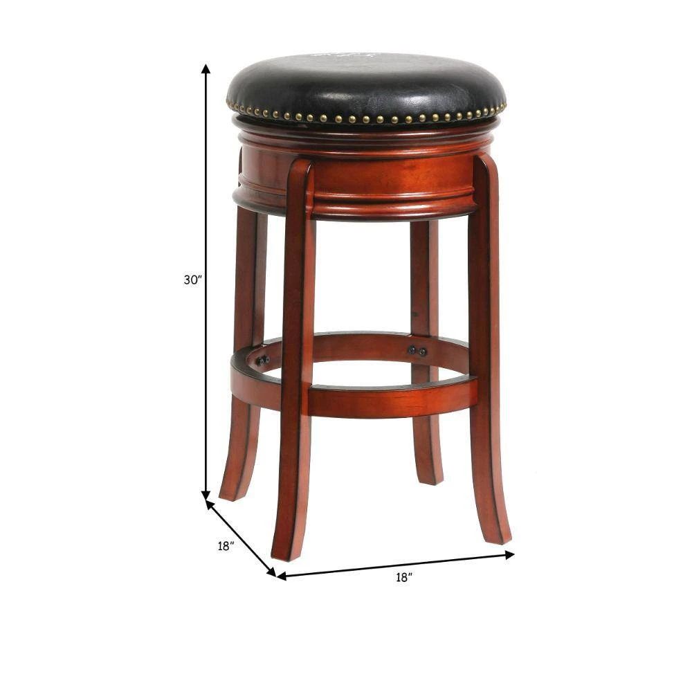 30 in. Brown and Black Faux Leather Solid Wood Swivel Counter Bar Stool by Benjara 7 30 in. Brown and Black Faux Leather Solid Wood Swivel Counter Bar Stool by Benjara - Image 7