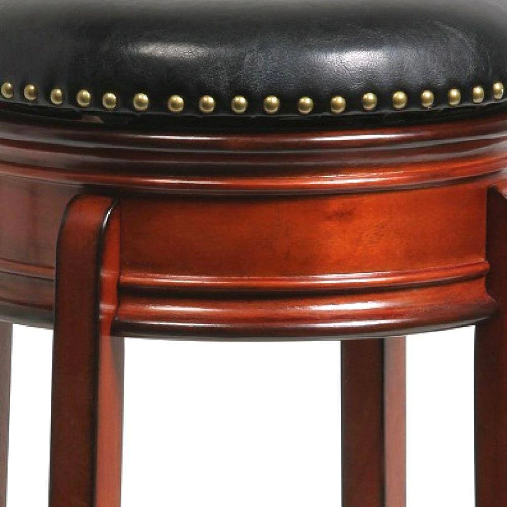 30 in. Brown and Black Faux Leather Solid Wood Swivel Counter Bar Stool by Benjara 5 30 in. Brown and Black Faux Leather Solid Wood Swivel Counter Bar Stool by Benjara - Image 5