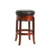 30 in. Brown and Black Faux Leather Solid Wood Swivel Counter Bar Stool by Benjara