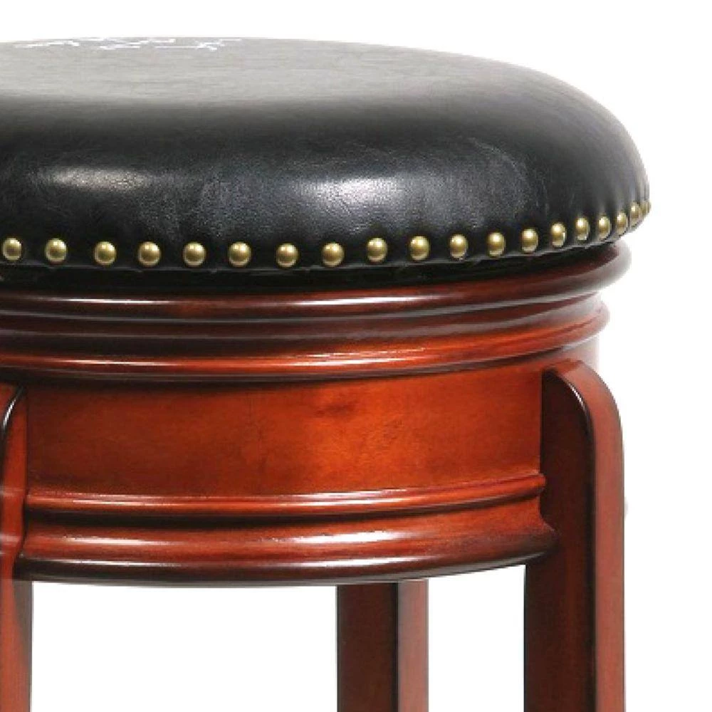 30 in. Brown and Black Faux Leather Solid Wood Swivel Counter Bar Stool by Benjara 4 30 in. Brown and Black Faux Leather Solid Wood Swivel Counter Bar Stool by Benjara - Image 4