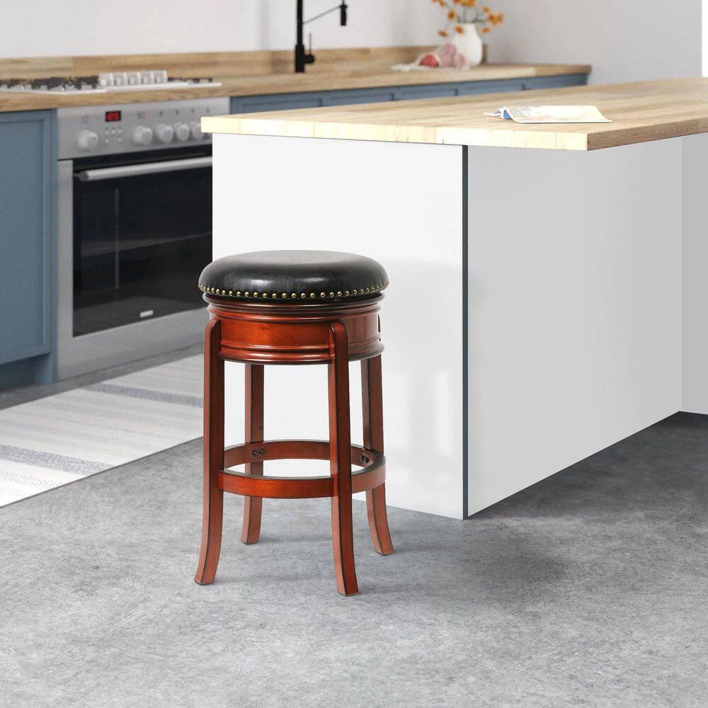 30 in. Brown and Black Faux Leather Solid Wood Swivel Counter Bar Stool by Benjara 8 30 in. Brown and Black Faux Leather Solid Wood Swivel Counter Bar Stool by Benjara - Image 8