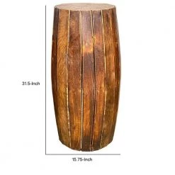 Sia 31.5 in. Rustic Brown Backless Wood Stool with Elongated Drum Shape and Round Base by Benjara -Cheap Benjara Store brown benjara bar stools bm274804 44 1000