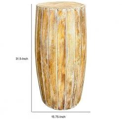 Sia 31.5 in. Washed Brown Backless Wood Stool with Elongated Drum Shape and Round Base by Benjara -Cheap Benjara Store brown benjara bar stools bm274806 44 1000