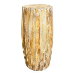 Sia 31.5 in. Washed Brown Backless Wood Stool with Elongated Drum Shape and Round Base by Benjara